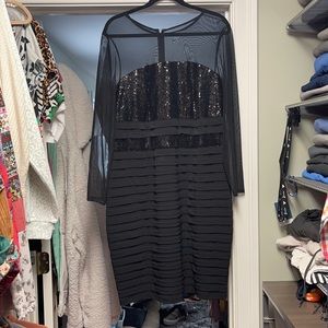 London Times Black stretch sheet and sequins bandage LBD Size 18w